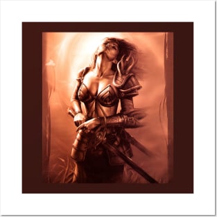 Fantasy Artwork - Warrior Woman in Sepia Tone Posters and Art